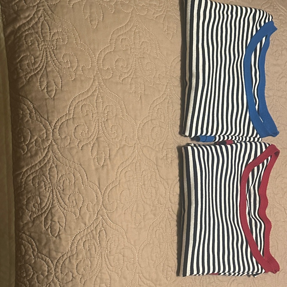 Plus size tops - Striped Short Sleeve Tees - Blue and Red Accents